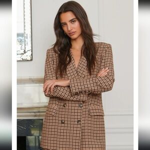 NWT $635 L’Agence Jayda Double Breasted Houndstooth Longline Blazer